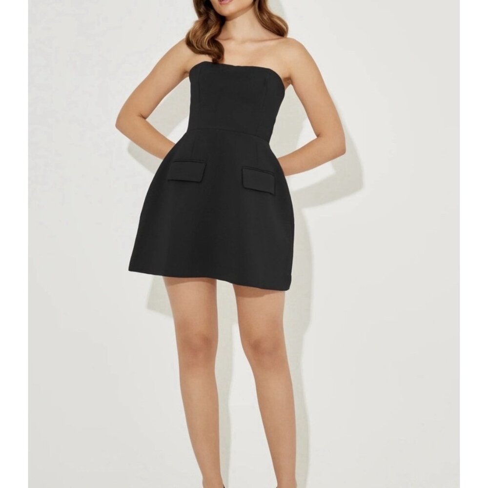 odd muse New the ultimate muse solid black strapless mini dress Fit Flare Small